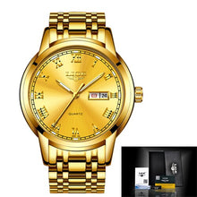 LIGE Men's Gold Waterproof Stainless Steel Watch