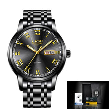 LIGE Men's Gold Waterproof Stainless Steel Watch