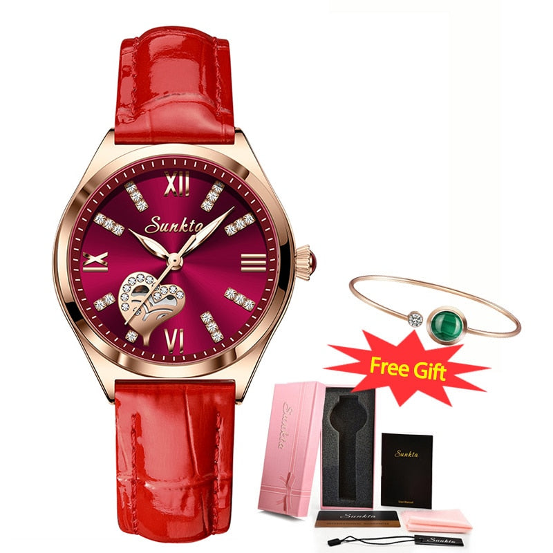 LIGE Branded SUNKTA Women Watches Leather Band