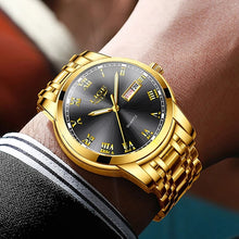 LIGE Men's Gold Waterproof Stainless Steel Watch