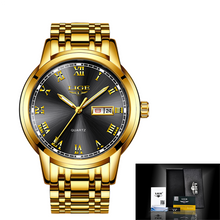LIGE Men's Gold Waterproof Stainless Steel Watch