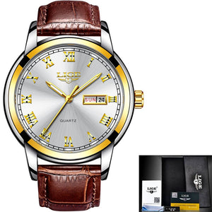 LIGE Men's Gold Waterproof Stainless Steel Watch