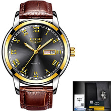 LIGE Men's Gold Waterproof Stainless Steel Watch