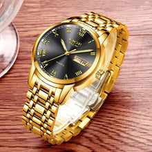 LIGE Men's Gold Waterproof Stainless Steel Watch