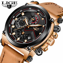 LIGE Men's Sport Watch Genuine Leather Band