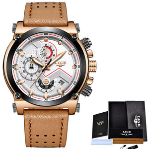 LIGE Men's Sport Watch Genuine Leather Band