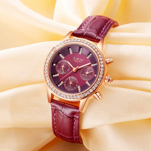 LIGE Brand  Casual Women's Quartz Watch Leather Band