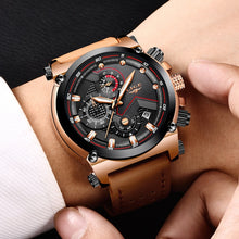 LIGE Men's Sport Watch Genuine Leather Band