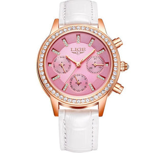 LIGE Brand  Casual Women's Quartz Watch Leather Band