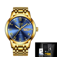 LIGE Men's Gold Waterproof Stainless Steel Watch