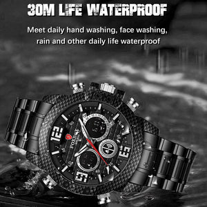 LIGE Foxbox Brand Men's Carbon Fiber Sport Watch