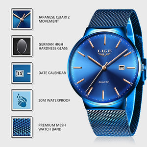 LIGE Men's Blue Quartz Watch