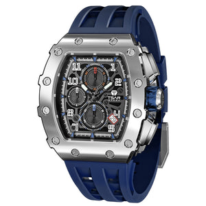 TSAR BOMBA Men's Tonneau 50M Waterproof Stainless Steel Watch