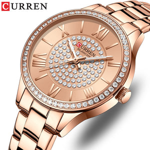 CURREN Women's Rhinestones Rose Gold Dial  Watch