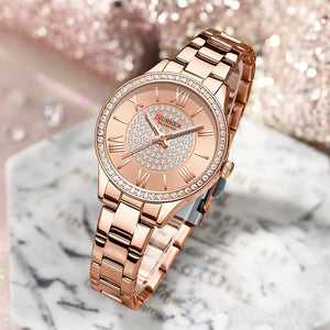 CURREN Women's Rhinestones Rose Gold Dial  Watch