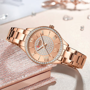 CURREN Women's Rhinestones Rose Gold Dial  Watch