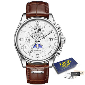 LIGE Men's Leather Quartz Watch