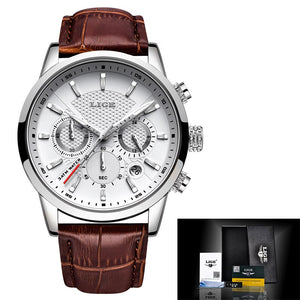 LIGE Men's Leather Quartz Watch